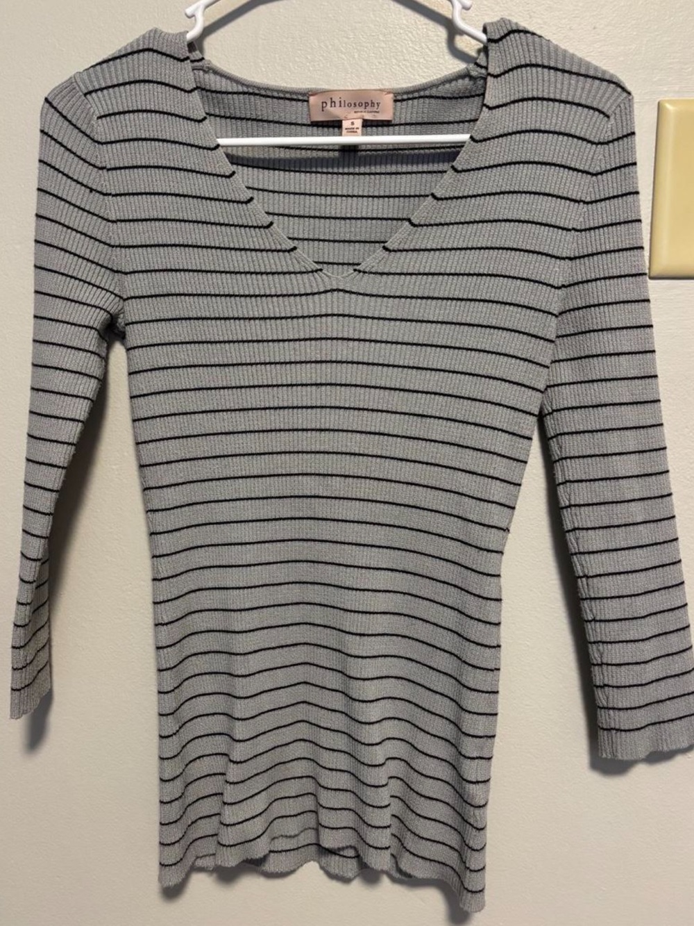 Philosophy grey and black striped v-neck sweater size small